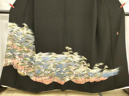 平和屋着物■豪華黒留袖 作家者 風景流水松文 暈し染め 金彩 正絹 逸品 DABB3089cm