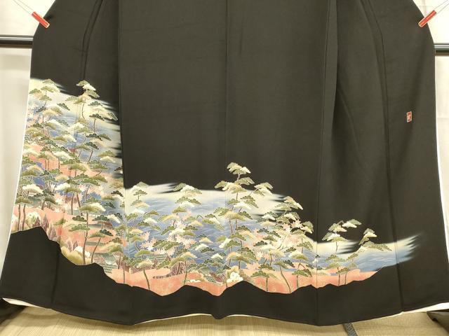 平和屋着物■豪華黒留袖 作家者 風景流水松文 暈し染め 金彩 正絹 逸品 DABB3089cm