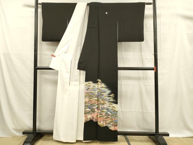 平和屋着物■豪華黒留袖 作家者 風景流水松文 暈し染め 金彩 正絹 逸品 DABB3089cm