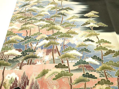 平和屋着物■豪華黒留袖 作家者 風景流水松文 暈し染め 金彩 正絹 逸品 DABB3089cm