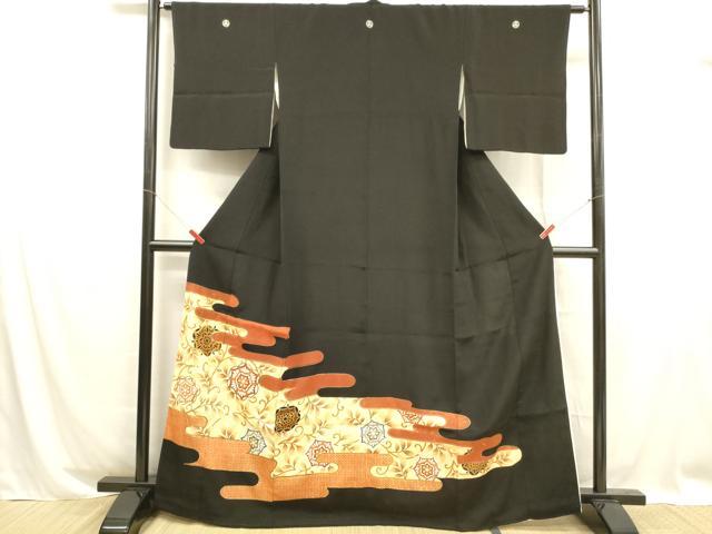 平和屋着物■豪華黒留袖 駒刺繍 花唐草文 金彩 正絹 逸品 DABB3102cm