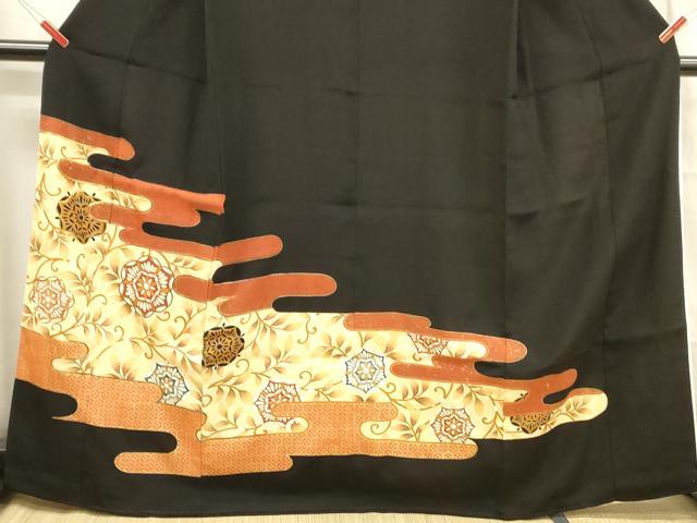 平和屋着物■豪華黒留袖 駒刺繍 花唐草文 金彩 正絹 逸品 DABB3102cm