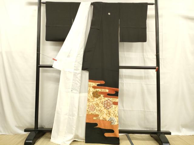 平和屋着物■豪華黒留袖 駒刺繍 花唐草文 金彩 正絹 逸品 DABB3102cm