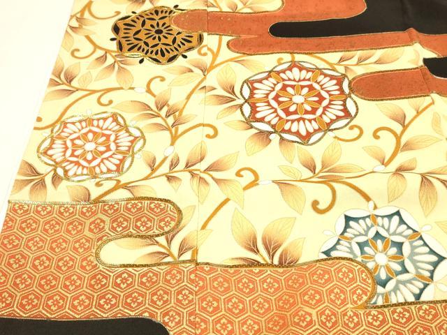 平和屋着物■豪華黒留袖 駒刺繍 花唐草文 金彩 正絹 逸品 DABB3102cm