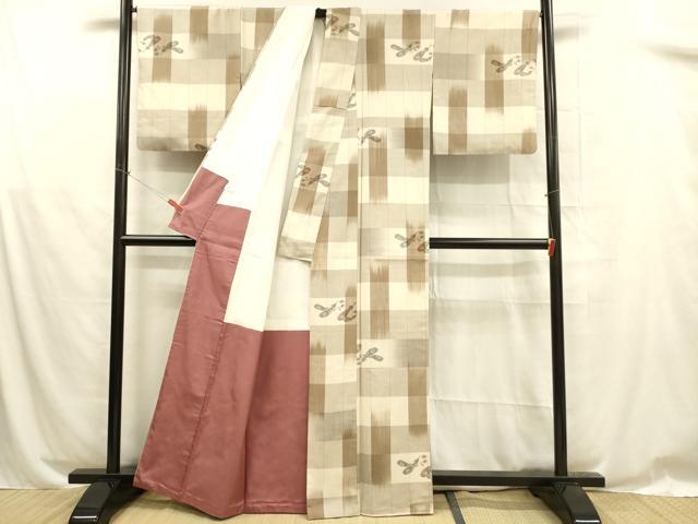 平和屋着物●上質な紬　茄子　正絹　逸品　DABB3112cm