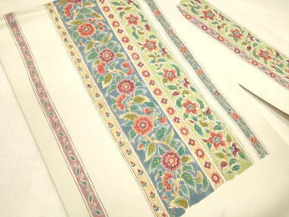 平和屋着物●塩瀬 九寸名古屋帯 草花間道 金彩 正絹 逸品 DABB3135cm
