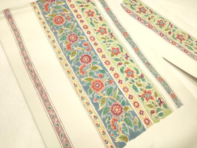 平和屋着物●塩瀬 九寸名古屋帯 草花間道 金彩 正絹 逸品 DABB3135cm