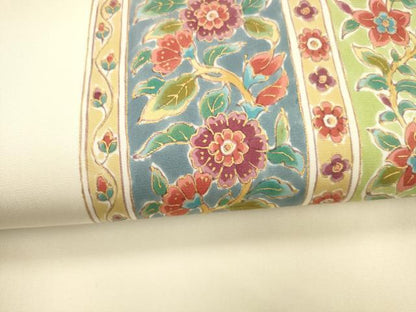 平和屋着物●塩瀬 九寸名古屋帯 草花間道 金彩 正絹 逸品 DABB3135cm