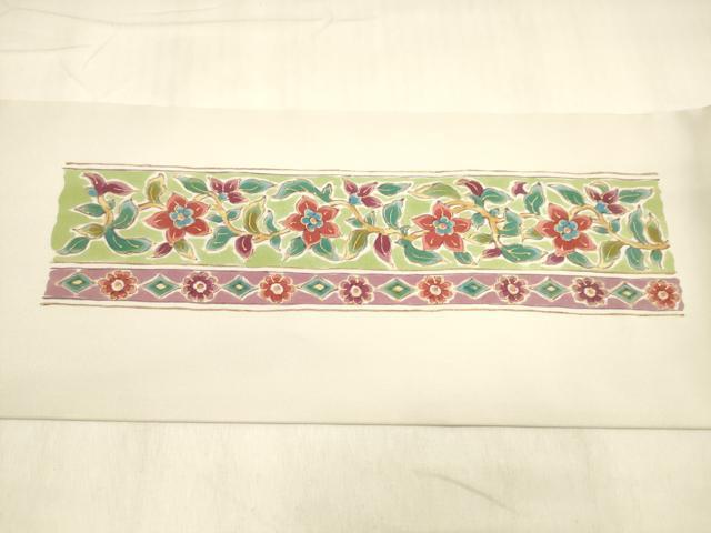 平和屋着物●塩瀬 九寸名古屋帯 草花間道 金彩 正絹 逸品 DABB3135cm