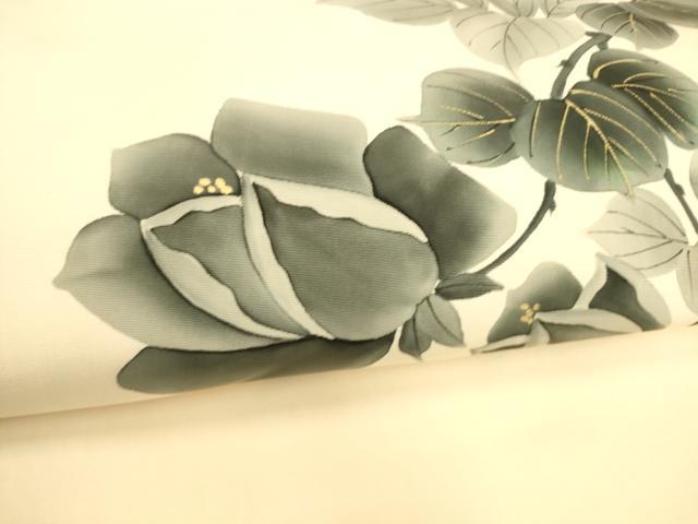 平和屋着物●塩瀬 九寸名古屋帯 手描き 枝花文 金彩 正絹 逸品 DABB3136cm