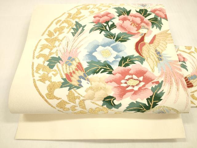 平和屋着物●爪掻き本綴れ 八寸名古屋帯 花鳥文 金糸 正絹 逸品 DABB3138cm
