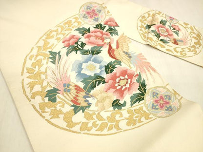 平和屋着物●爪掻き本綴れ 八寸名古屋帯 花鳥文 金糸 正絹 逸品 DABB3138cm