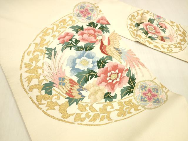 平和屋着物●爪掻き本綴れ 八寸名古屋帯 花鳥文 金糸 正絹 逸品 DABB3138cm