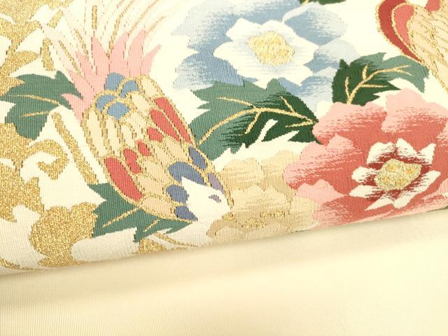 平和屋着物●爪掻き本綴れ 八寸名古屋帯 花鳥文 金糸 正絹 逸品 DABB3138cm
