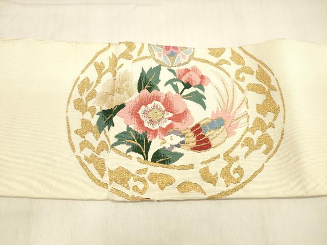 平和屋着物●爪掻き本綴れ 八寸名古屋帯 花鳥文 金糸 正絹 逸品 DABB3138cm
