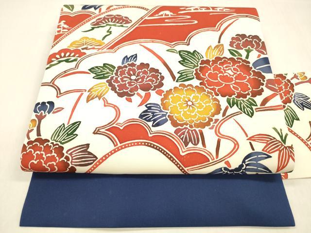 平和屋着物●塩瀬 全通柄九寸名古屋帯 型染 草花松文 正絹 逸品 DABB3140cm