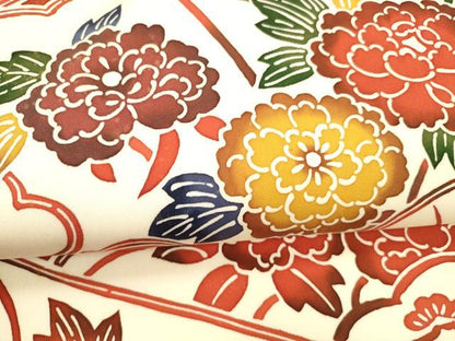 平和屋着物●塩瀬 全通柄九寸名古屋帯 型染 草花松文 正絹 逸品 DABB3140cm
