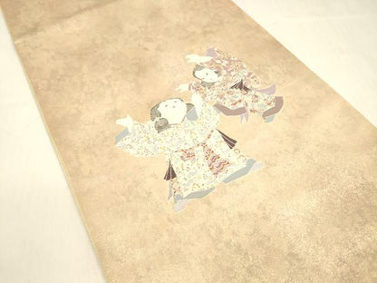 平和屋着物●西陣 長嶋成織物 ながしま帯 加賀友禅の巨匠 初代 由水十久 六通柄袋帯 あすか 金通し地 証紙付き 正絹 逸品 DABB3141cm