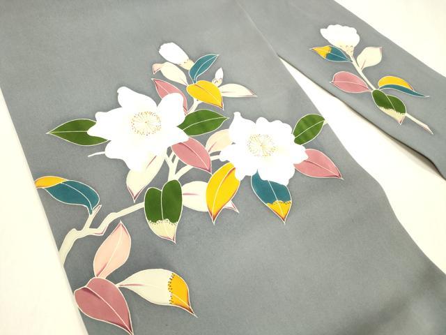 平和屋着物●塩瀬 九寸名古屋帯 友禅 作家物 枝花文 正絹 逸品 DABB3142cm