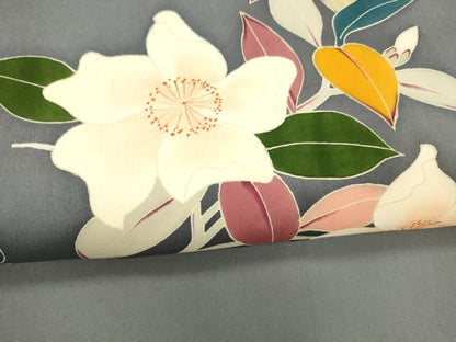 平和屋着物●塩瀬 九寸名古屋帯 友禅 作家物 枝花文 正絹 逸品 DABB3142cm