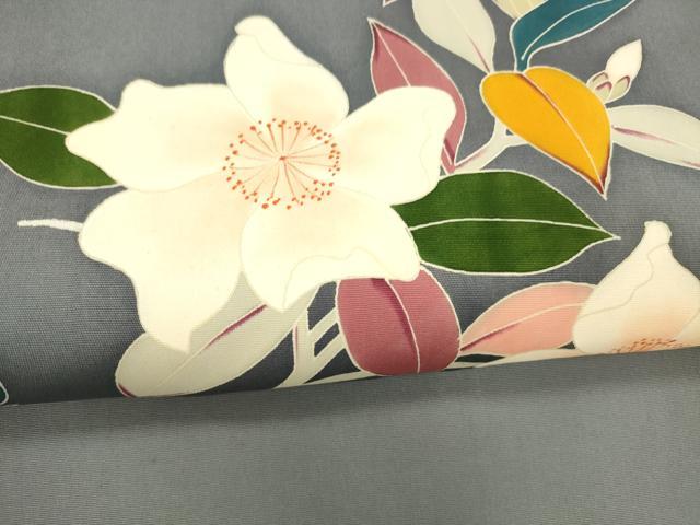 平和屋着物●塩瀬 九寸名古屋帯 友禅 作家物 枝花文 正絹 逸品 DABB3142cm
