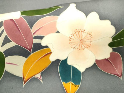 平和屋着物●塩瀬 九寸名古屋帯 友禅 作家物 枝花文 正絹 逸品 DABB3142cm