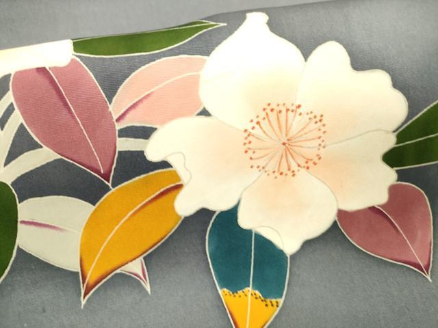 平和屋着物●塩瀬 九寸名古屋帯 友禅 作家物 枝花文 正絹 逸品 DABB3142cm