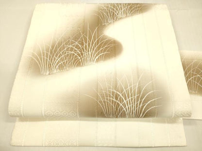平和屋着物●九寸名古屋帯 草葉文 正絹 逸品 DABB3143cm