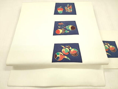平和屋着物●塩瀬 九寸名古屋帯 型染 作家物 成り物 正絹 逸品 DABB3144cm