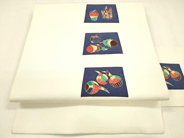 平和屋着物●塩瀬 九寸名古屋帯 型染 作家物 成り物 正絹 逸品 DABB3144cm