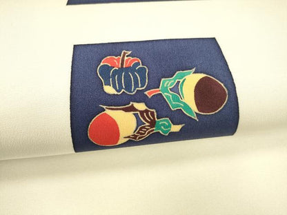 平和屋着物●塩瀬 九寸名古屋帯 型染 作家物 成り物 正絹 逸品 DABB3144cm