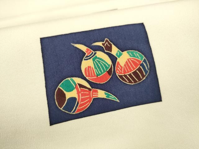 平和屋着物●塩瀬 九寸名古屋帯 型染 作家物 成り物 正絹 逸品 DABB3144cm