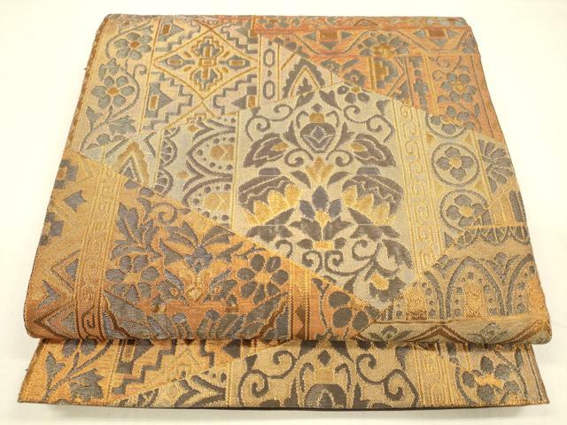 平和屋着物●六通柄袋帯　壁画文様　金銀糸　松坂屋扱い　正絹　逸品　DABB3145cm 平和屋着物○六通柄袋帯 壁画文様 金銀糸 松坂屋扱い 正絹 逸品
