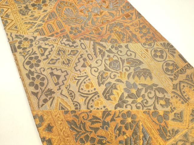 平和屋着物●六通柄袋帯　壁画文様　金銀糸　松坂屋扱い　正絹　逸品　DABB3145cm 平和屋着物○六通柄袋帯 壁画文様 金銀糸 松坂屋扱い 正絹 逸品