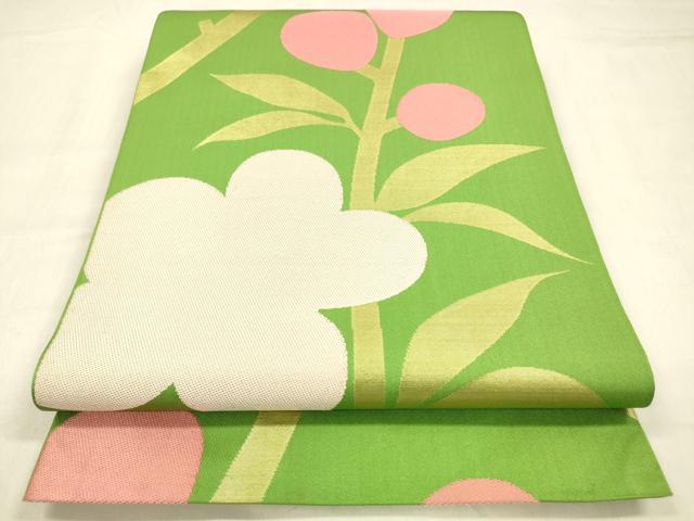 平和屋着物●織物一筋名門　織悦　全通柄　本袋帯　南天花文　金糸　正絹　逸品　DABB3146cm