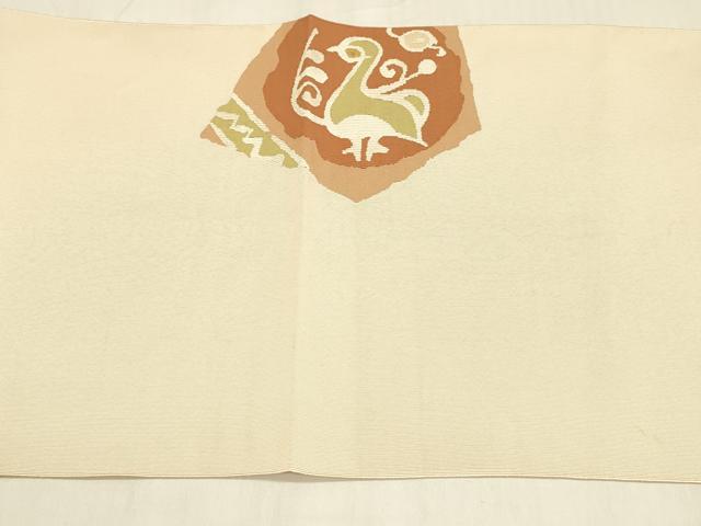 平和屋着物●爪掻き本綴れ 八寸名古屋帯 花鳥文 正絹 逸品 DABB3148cm