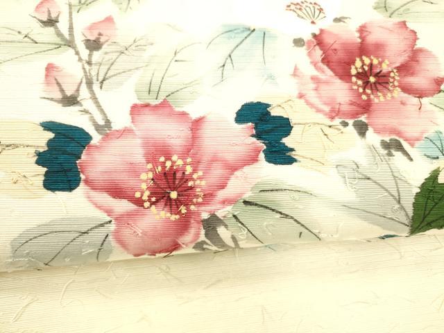 平和屋着物●九寸名古屋帯 作家物 手描き 髭紬 枝花文 正絹 逸品 DABB3149cm