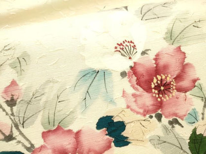 平和屋着物●九寸名古屋帯 作家物 手描き 髭紬 枝花文 正絹 逸品 DABB3149cm