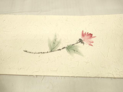 平和屋着物●九寸名古屋帯 作家物 手描き 髭紬 枝花文 正絹 逸品 DABB3149cm