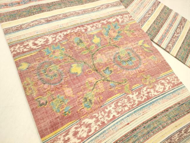 平和屋着物●九寸名古屋帯 紬地 枝花文 正絹 逸品 DABB3153cm