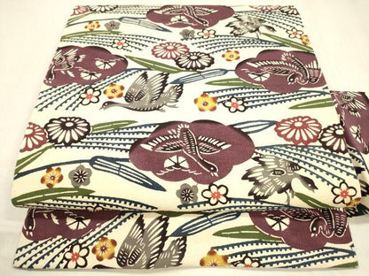 平和屋着物●九寸名古屋帯 京染紅型研究所 花鳥文 正絹 逸品 DABB3154cm