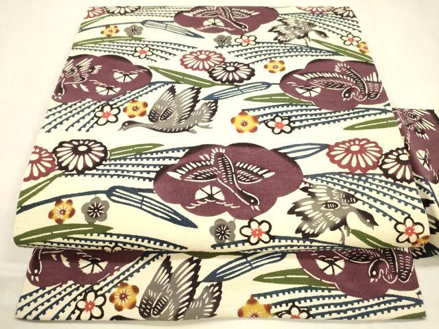 平和屋着物●九寸名古屋帯 京染紅型研究所 花鳥文 正絹 逸品 DABB3154cm