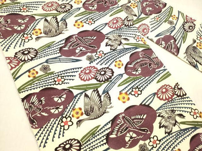平和屋着物●九寸名古屋帯 京染紅型研究所 花鳥文 正絹 逸品 DABB3154cm