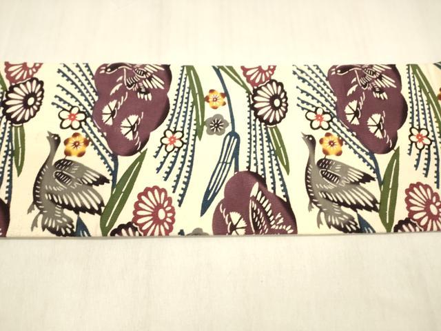 平和屋着物●九寸名古屋帯 京染紅型研究所 花鳥文 正絹 逸品 DABB3154cm
