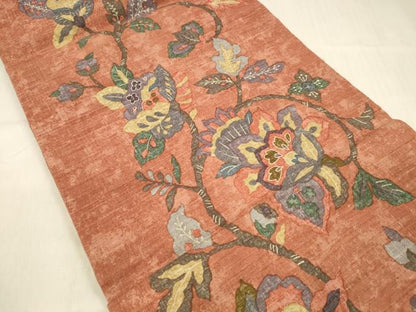 平和屋着物●全通柄九寸開き名古屋帯 紬地 更紗花文 正絹 逸品 DABB3159cm