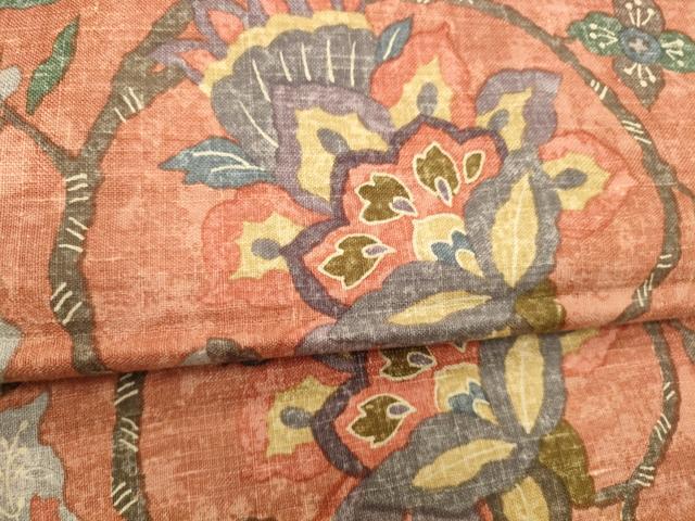 平和屋着物●全通柄九寸開き名古屋帯 紬地 更紗花文 正絹 逸品 DABB3159cm