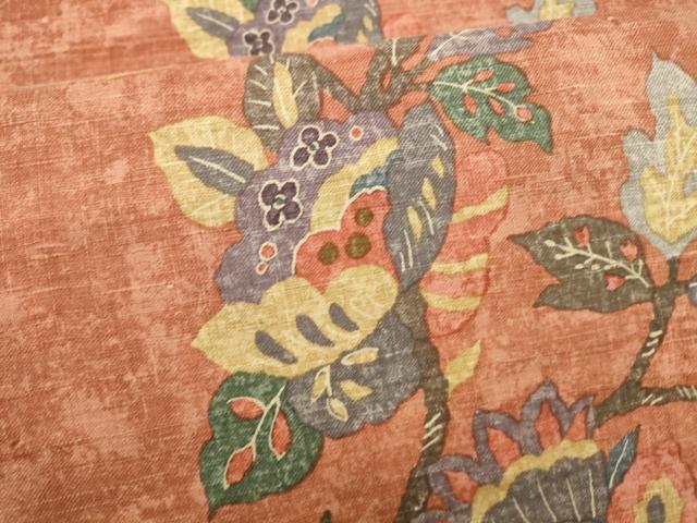平和屋着物●全通柄九寸開き名古屋帯 紬地 更紗花文 正絹 逸品 DABB3159cm