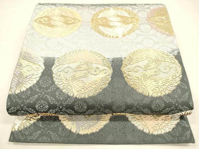 平和屋着物●六通柄袋帯　唐織　小葵鳥の丸文　金糸　正絹　逸品　DABB3160cm
