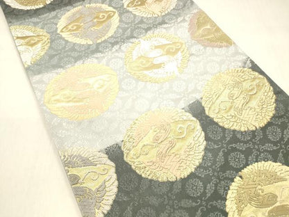 平和屋着物●六通柄袋帯　唐織　小葵鳥の丸文　金糸　正絹　逸品　DABB3160cm
