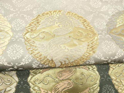 平和屋着物●六通柄袋帯　唐織　小葵鳥の丸文　金糸　正絹　逸品　DABB3160cm